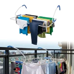 Relaxdays Wäscheständer Heizung Weiß,Blau