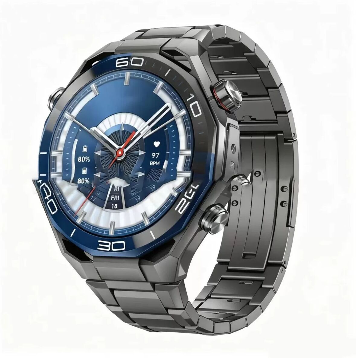 INF 22mm Titan Uhrenarmband mit Butterfly-Schließe kompatibel mit Huawei WATCH Ultimate & GT Serie Grau