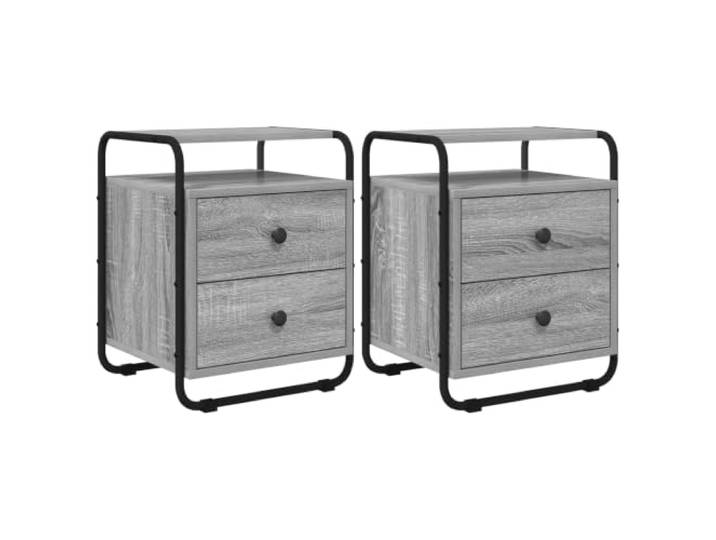 KGFHERENB Nachttisch 2er Set Grau Sonoma 40x36,5x50cm Holzwerkstoff Praktisches 2er Set Beistelltische fürs Schlafzimmer mit 2 Schubladen, offener Ablage und stabilem Stahlrahmen.