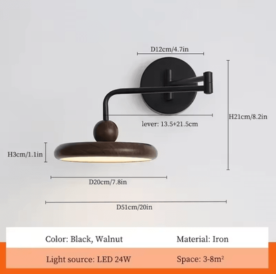Inspire Curations Modern Cream Swing Arm LED Wall Lamp black Walnut 3 Color Light