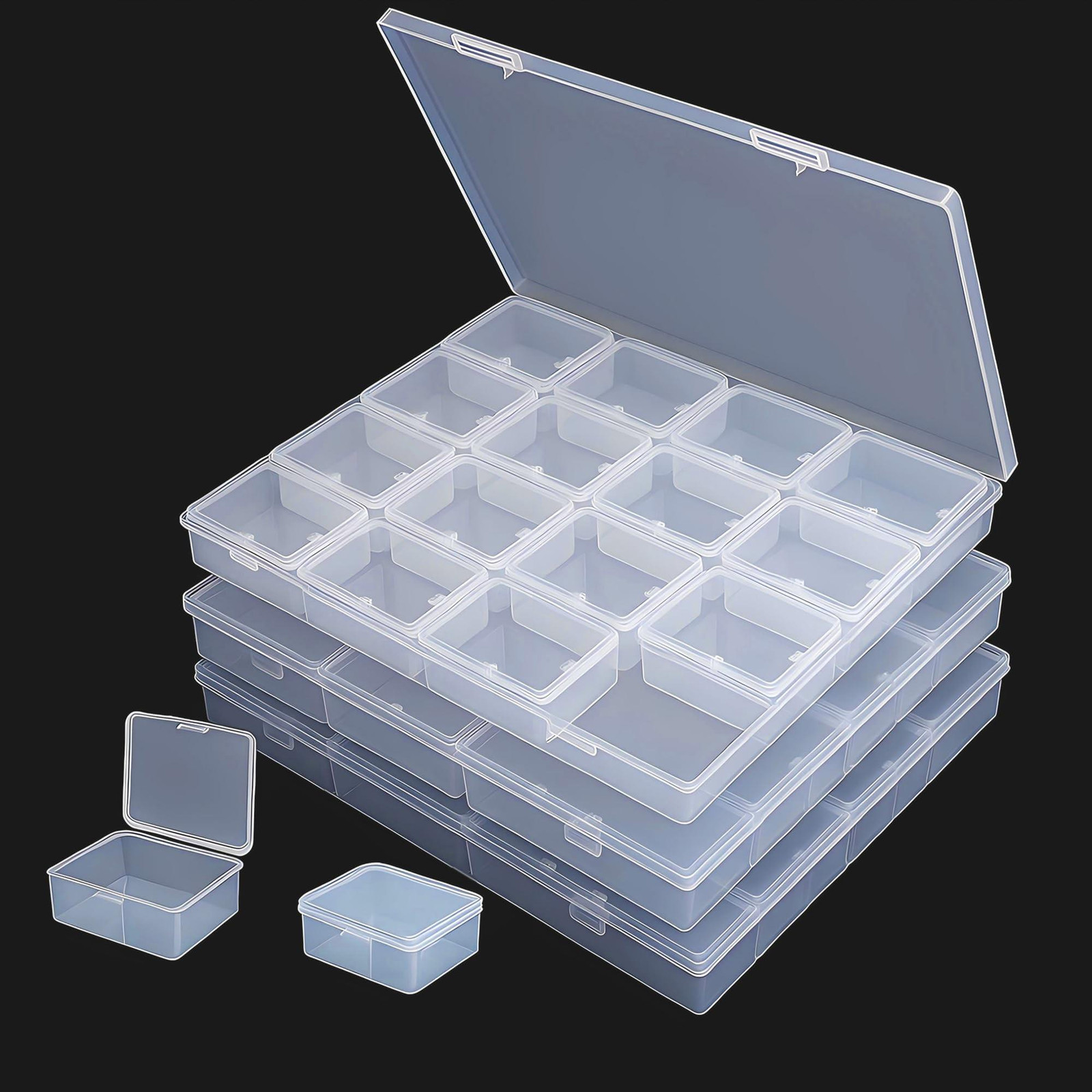 Solidchoice Opbergdoos met 48 rasterkralen, 3-pack, transparant