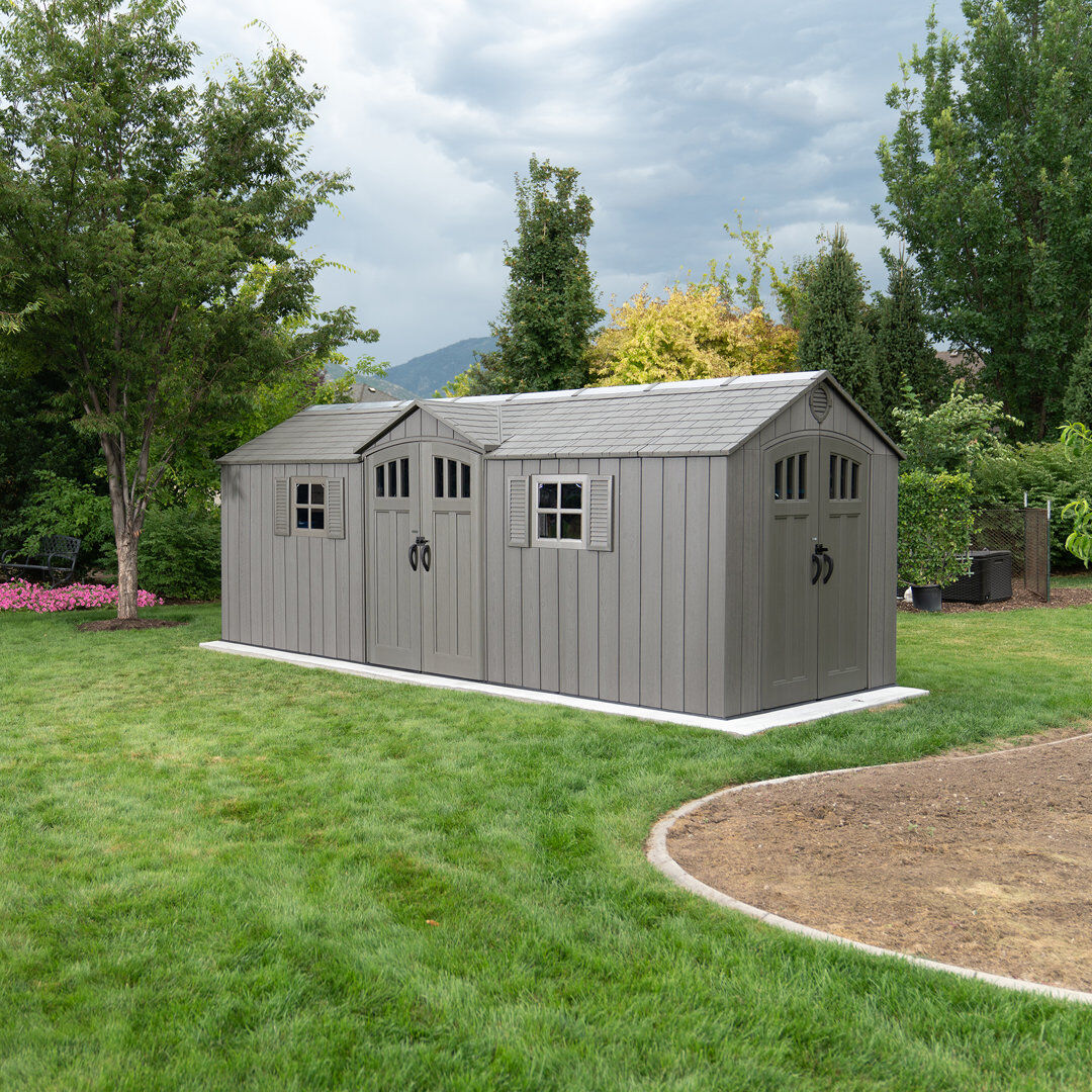 Lifetime 20 Ft. X 8 Ft. High-density Polyethylene (plastic) Outdoor Storage Shed With Steel-reinforced Construction Gray 610cm W X 243cm D X 94.8cm H