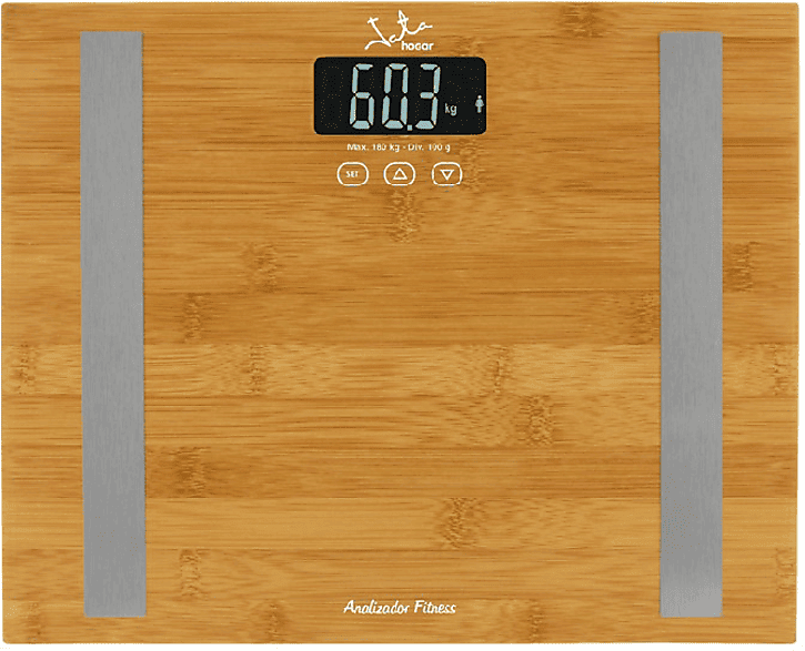 Báscula de baño - Jata Hogar 577, Peso máximo 180 Kg, Pantalla LCD, Bambú