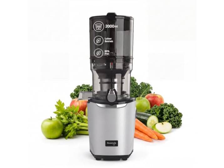 Kuvings AUTO9 Kaltpressentsafter Hands-Free Slow Juicer 2L Auto-Hopper Entsafter für Obst & Gemüse 2-in-1 Saft & Sorbet (Matte Light Silver)