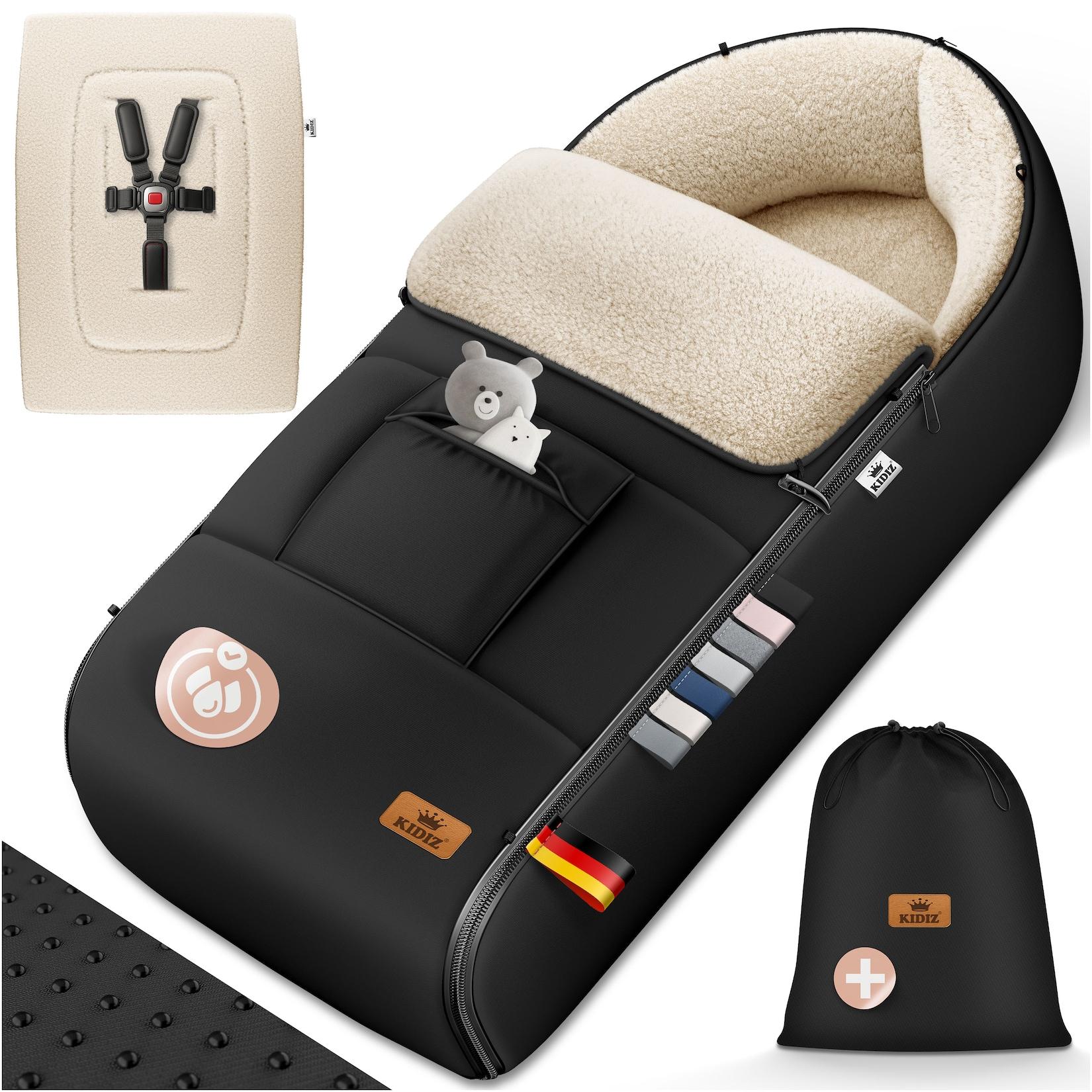 KIDIZ® Babyfußsack Baby Fußsack Winterfußsack Babyschale mit Reißverschluss Kuschelsack Babydecke Kinderwagen waschbar verschließbarer Kopfteil, Tasche, passend für alle Kinderwagen