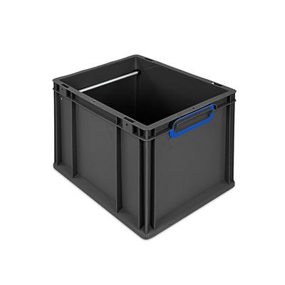 PROREGAL Hängeregisterbox NextGen, HxBxT 32x30x40cm, 30 Liter, Griffe blau geschlossen, Schwarz, Eurobehälter, Transportbox, Transportbehälter