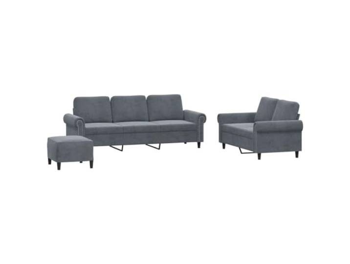 Makastle 3er Set Sofa Couchgarnitur mit Kissen Dunkelgrau Samt