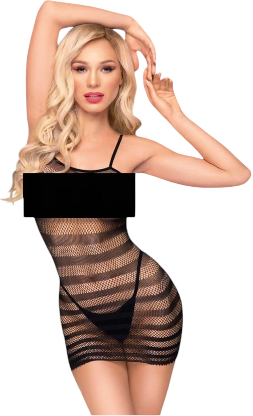 Penthouse Ecstasy Queen - Striped Fishnet Dress (Black) - XL