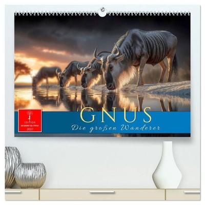 Gnus - die großen Wanderer (hochwertiger Premium Wandkalender 2027 DIN A2 quer), Kunstdruck in Hochglanz
