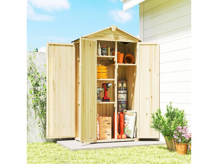 Outsunny Armoire Jardin Bois Épicéa 3 Portes 4 Étagères 93x53x168cm