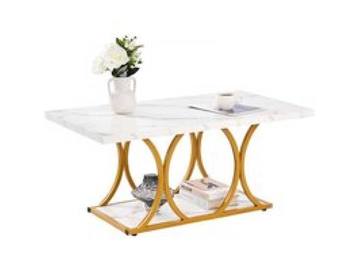 VEVOR Couchtisch Beistelltisch in Marmoroptik, zweistufiger rechteckiger Beistelltisch Sofatisch mit Metallgestell & geometrischen Beinen & 95 kg Tragkraft, minimalistischer Wohnzimmertisch Weiß