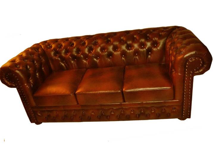 JVmoebel Chesterfield-Sofa Braune Chesterfield Couch aus Echtleder mit Wellenunterfederung, Packung, Made in Europa