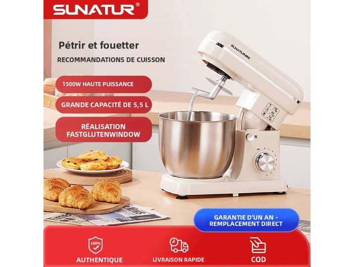 Batteur sur socle électrique SUNATUR, mélangeur de cuisine professionnel, batteur à œufs, fouet à crème, pétrin pour usage domestique et commercial