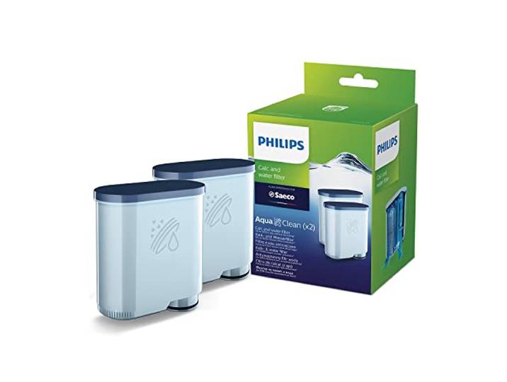 Philips Filtre à eau AquaClean pour machine à café à grains Saeco Evite la formation de calcaire\, Jusqu’à 5000 Tasses Sans Détartrage\, 6 mois d'utilisation - x2 filtres (CA6903/22)