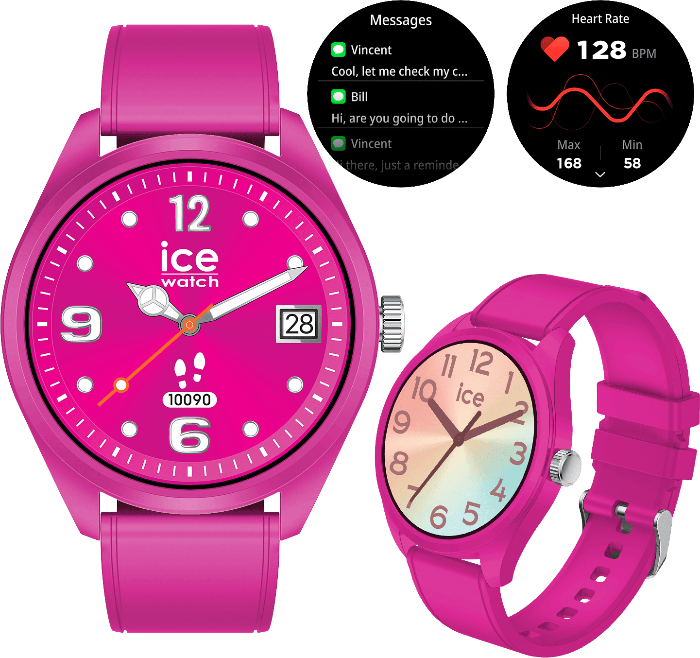 Smartwatch ICE-WATCH, rosa, rosa, Smartwatches, Smartwatch, Armbanduhr, Damenuhr, Herrenuhr, Silikonarmband, Strava, iOS Health