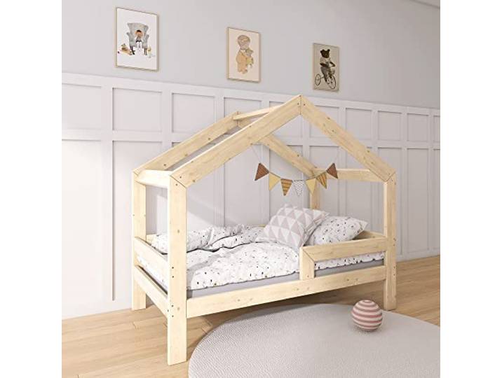Need Sleep Kinderbett Haus Hausbett 90x180 cm mit Rausfallschutz Kinder Montessori Bett Kleinkind Juniorbett ab 2 Jahre Jungen Mädchen Holz Einzelbett für Kinderzimmer Symmetrisch