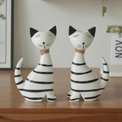 Inspire Select Nordic Wooden Cat Couple Ornament Striped Kitten Desktop Decoration stripped Kitten