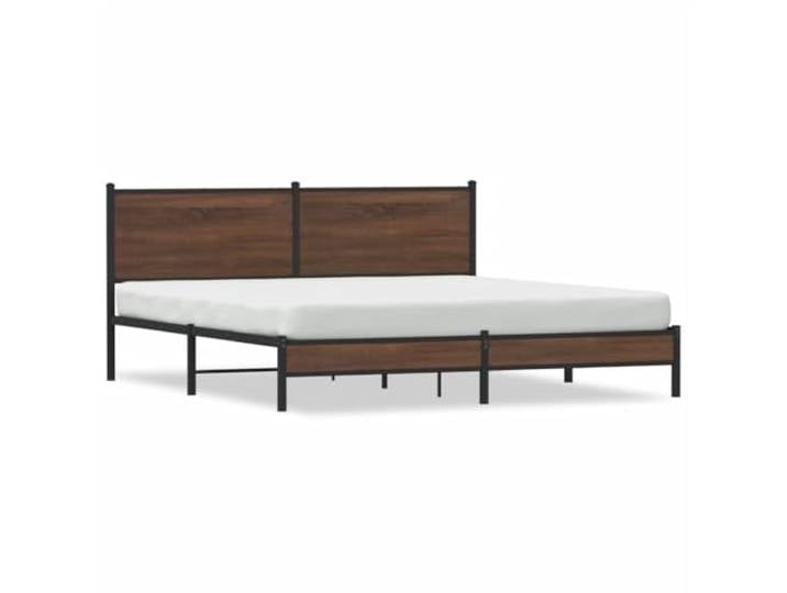 PUGYNBK Bettgestell aus Metall, Braun, Eiche, 160 x 200 cm Basis mit Metallleisten, Stauraum, robuster Stahl, Rückenstütze