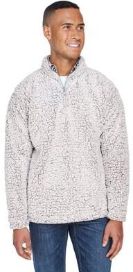 J America JA8454 Men's Sherpa Quarter-Zip Pullover Jacket in Oatmeal Heather size Small   Polyester 8454