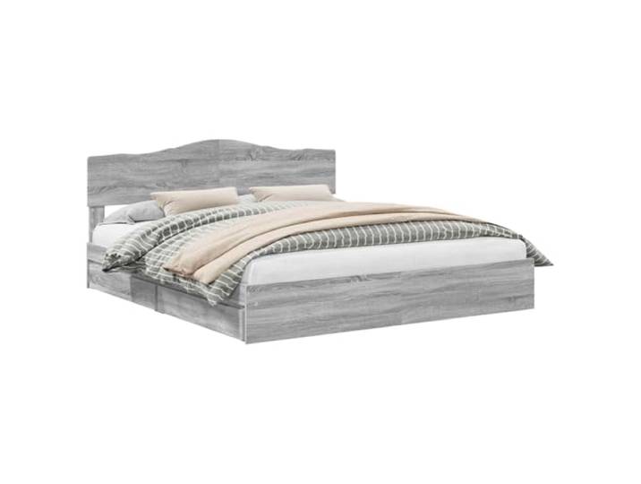 HMDNGOUT Aufbewahrungsbett Graues Sonoma 180 x 200 cm Holzwerkstoff mit Schubladen, Bett mit Stauraum für Schlafzimmer, modernes Bettgestell mit praktischen Schubladen unter dem Bett
