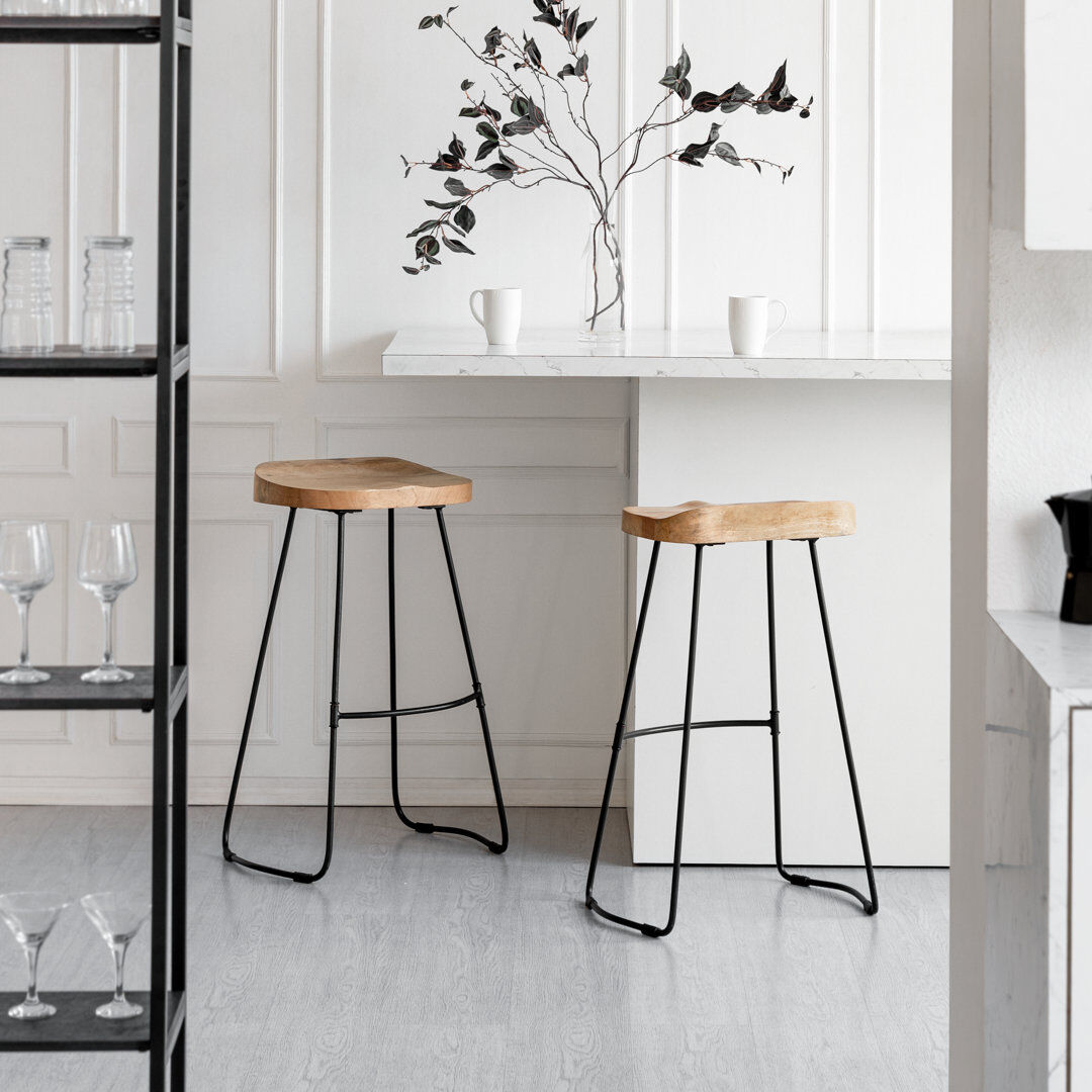 Union Rustic Gallitzin Solid Wood Kitchen Counter Bar Stool Natural Bar Stool (76.25cm Seat Height)