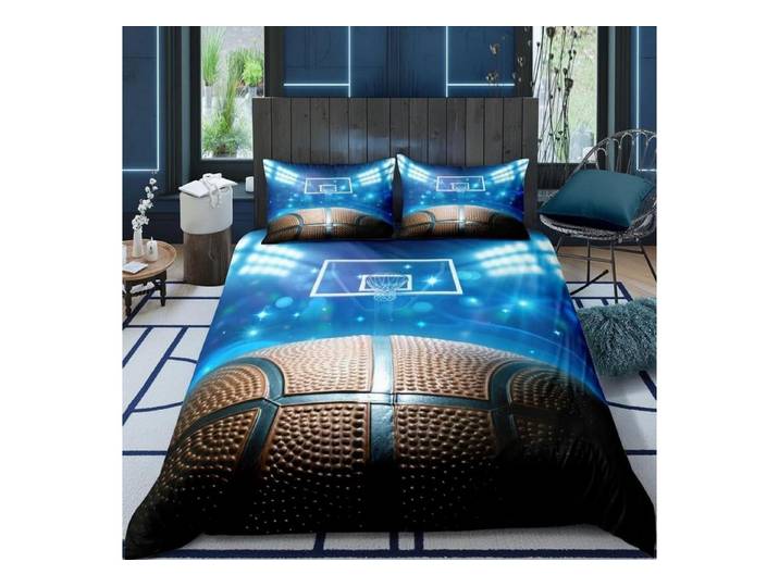 LuxusKollektion Jugendbettwäsche 3D Basketball Bettwäsche Set 200x200cm Blau