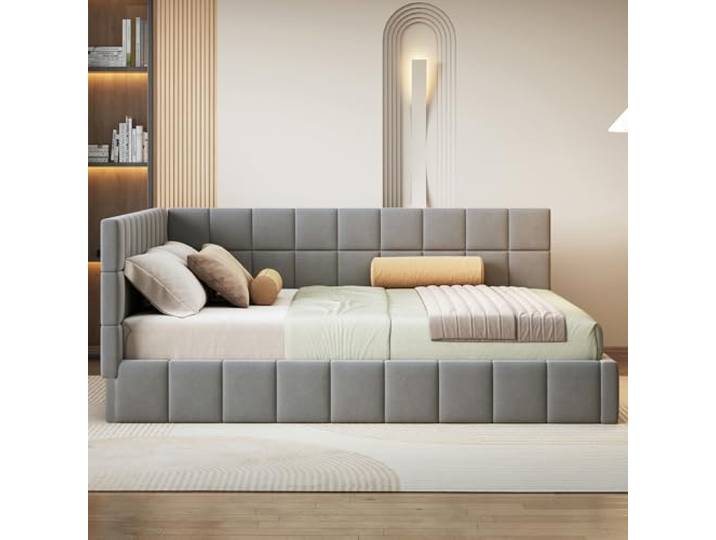 YuQozii Polsterbett Schlafsofa 160 * 200 Multifunktionsbett mit Lattenrost aus hautsympathischem Samtstoff (Grau)