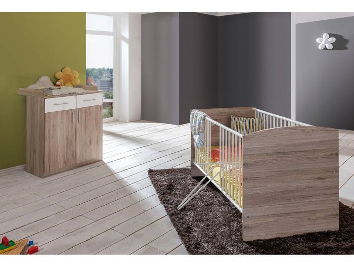 Babymöbel-Set WIMEX Joker , weiss (san remo eiche nb, alpinweiß), B/H: 70cm x 140cm, Holzwerkstoff, Schlafzimmermöbel-Sets, Babymöbel-Set, Bett (Gitterbett) + Wickelkommode