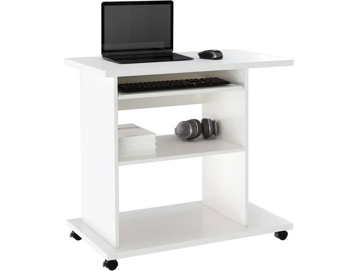 Computertisch GOODPRODUCT LOKVE, Laptoptisch, Schreibtisch , weiss (weiß, weiß), B:80cm H:75cm T:50cm, Tische, Computertisch, rollbar, Tastaturauszug, Towerfach, Druckerfach, Höhe 75 cm