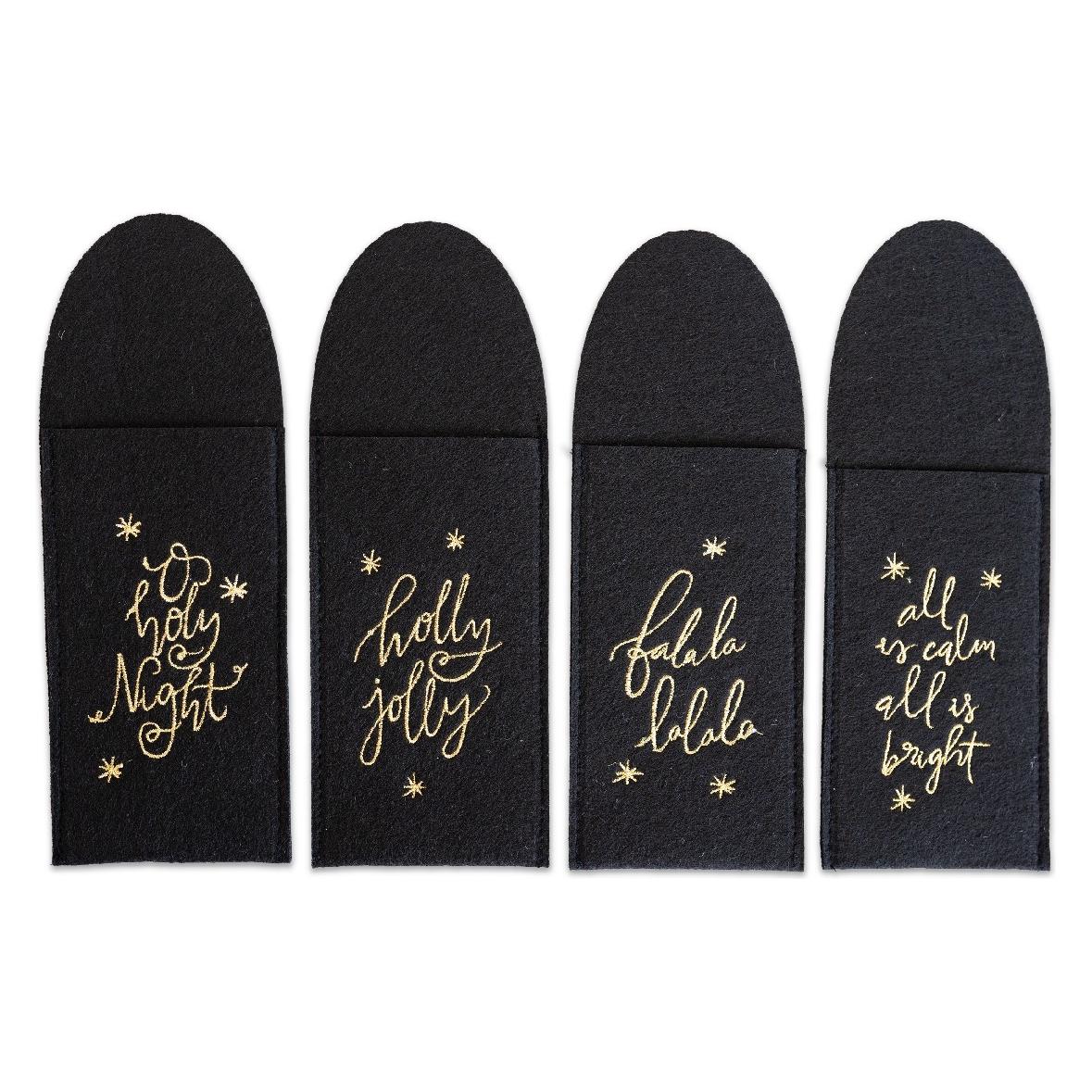 Papierdrachen 4 Filz Bestecktaschen zu Weihnachten - schwarz-gold (4x) (77420702)
