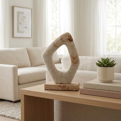 Sagebrook Home "Abstract Geometric Stone Loop Statue Object - 11"", Brown & White - 11.0"""