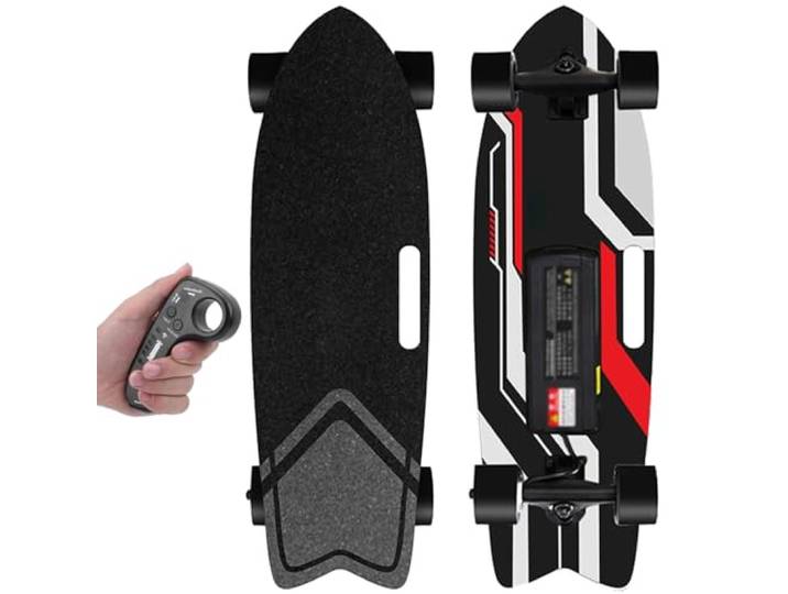 WACLMOTAKE Elektrisches Skateboard, elektrisches Longboard, 7-lagiges ahorn-komplett-Carving-surf-Skateboard,reaktionsschnelle und wendige achsen für Campus- und stadtfahrten