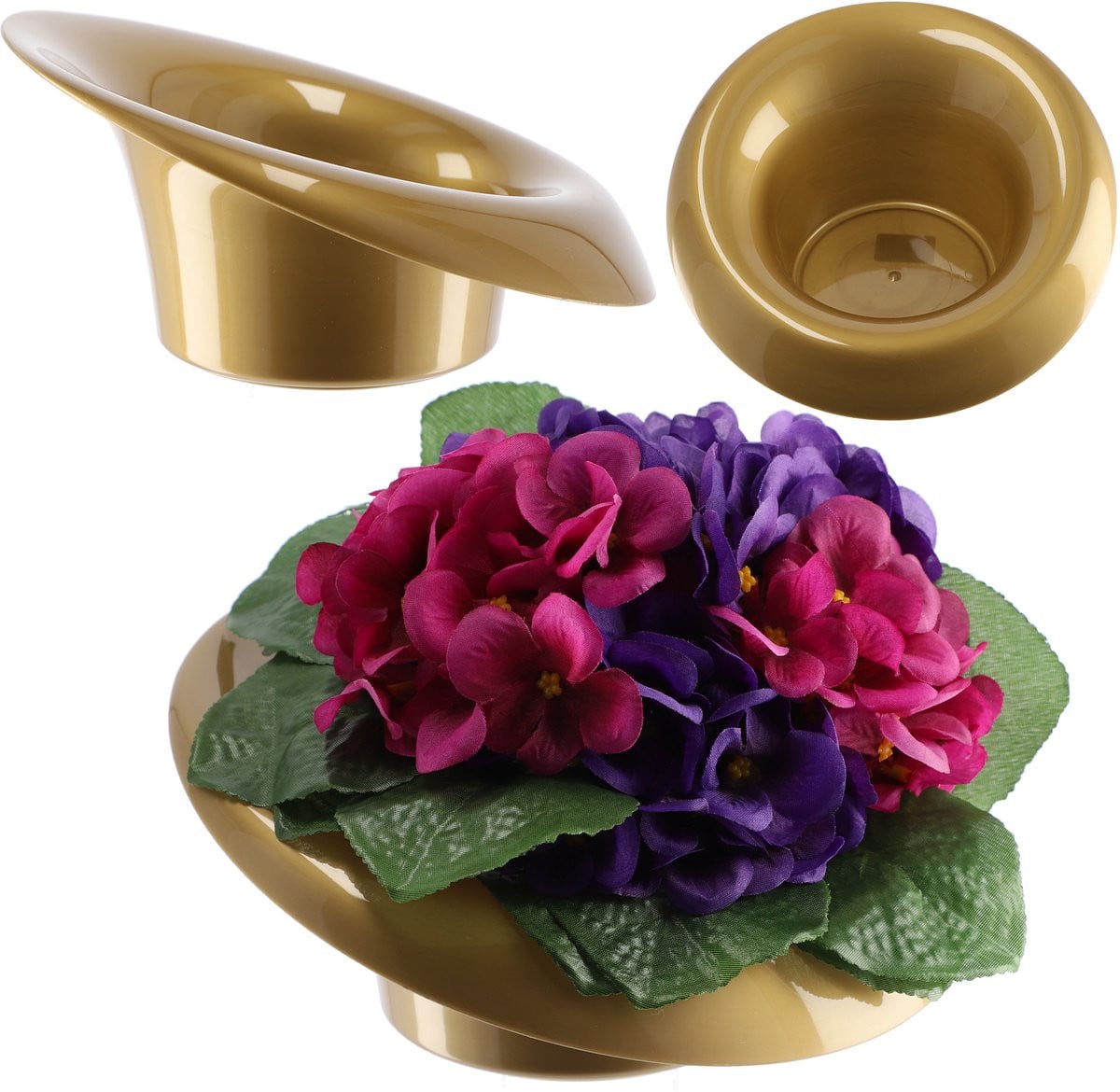 KADAX Ikebana kunststof vaas voor bloemstukken, scheef goud, diameter: 11 cm