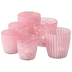 Boltze Windlicht Patty 6er-Set, H7-9 x ⌀7-9 cm, Pink