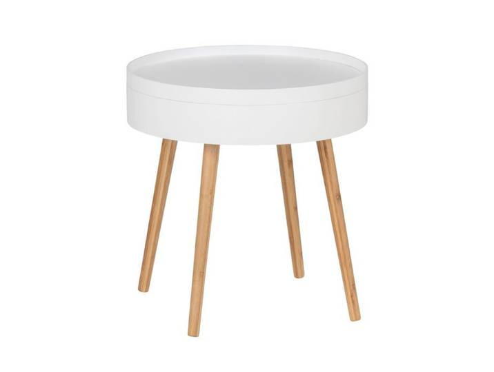 WENKO Table d'Appoint Ronde FINJA avec Rangement Table Basse Salon Chambre Style Scandinave Pieds en Bois Ø49 5 x 51 5 cm