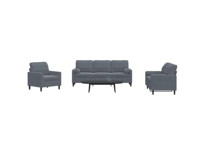 HEFZGDB 3-TLG. Sofagarnitur mit Kissen und Nackenrollen Dunkelgrau Samt – Weiches Samtsofa mit Metallgestell für Wohnzimmer, Bequeme Polsterung und Modernes Design, Langlebige