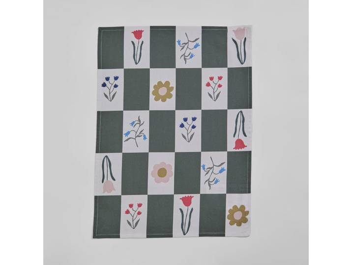 Küchenhandtuch aus Bio-Baumwolle mit mehrfarbigem Karo- und Blumenmuster, 50 x 70 cm