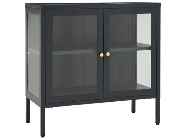 Kaorsrow Sideboard Anthrazit 70x35x70 cm Kommode Metall Schrank Glastür Kompakte Anrichte mit Glastür und Höhenverstellbarem Einlegeboden für Wohnzimmer, Flur oder Homeoffice.