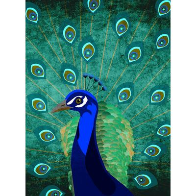 Fototapete LIVING WALLS "ARTist Peacock", blau (blau, grün), B:2m L:2,7m, Vlies, Tapeten, Vlies, Wand, Schräge
