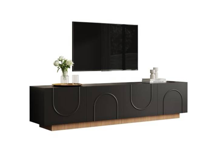 Ropilly TV Lowboard Schwarz 170 cm mit Bogenfront und 4 Türen TV‑Schrank mit 3D‑Bogenfront, geräumigen Fächern und pflegeleichten Soft‑Close‑Scharnieren.