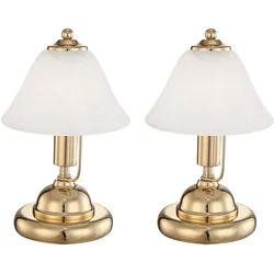 Tischlampe Tischleuchte Bürolampe Leseleuchte, Touchschalter, Höhe 27 cm, Messing-Gold Glas Alabasteroptik, 2er Set