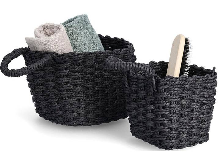 Aufbewahrungskorb ZELLER PRESENT, schwarz, B:15cm H:15cm T:15cm, Papiergeflecht, Aufbewahrungsboxen, Aufbewahrungskorb, mit Hängefunktion