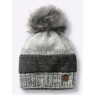Strickmütze HEINE, Damen, schwarz (schwarz, grau), Kunstfaser, Mützen Strickmütze