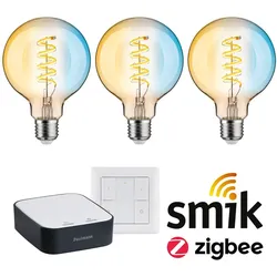 Paulmann Preisattraktives Starterset Zigbee 3.0 Smart Home smik Gateway + LED Birne Filament G95 Tunable White + Schalter 5195
