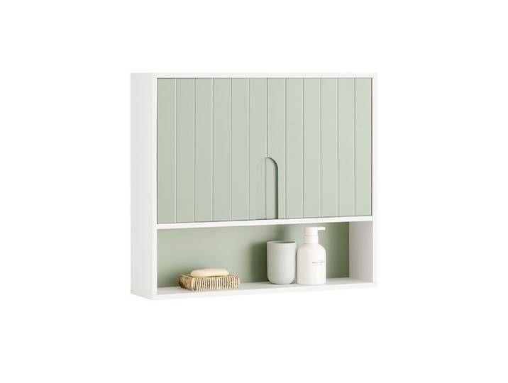 Meuble Haut Salle de Bain BZR140-GR SoBuy - Armoire Murale - 2 Portes - 60x15x54 cm - Blanc et Vert