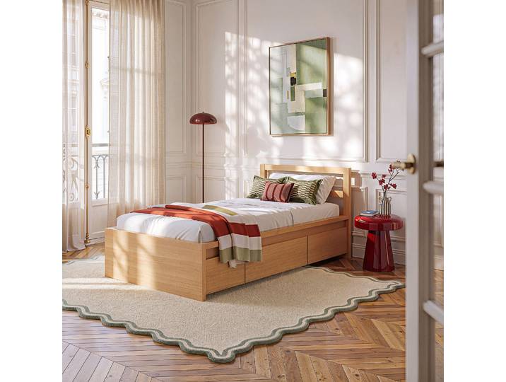 HABITAT - Cadre de lit 90 x 200 cm avec rangements en chêne - Naturel - Adams