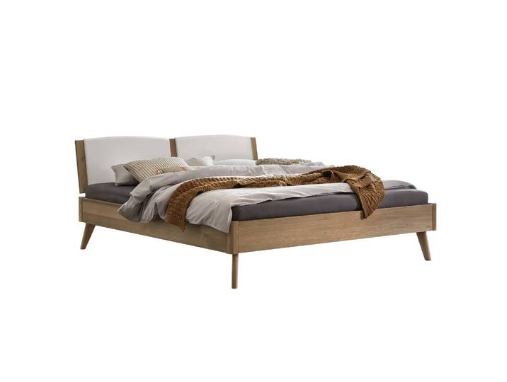 Bettgestell, Eiche Massivholz, Braun, 166×216 cm, Gepolstertes Kopfteil, Skandinavisch, Hasena