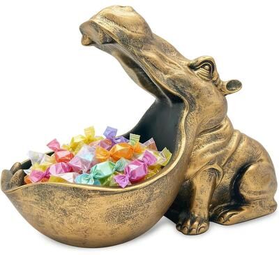 YUN Hippo Resin Decorative Tray – Hippopotamus Storage Bowl for Candy, Keys, Snacks, Desk Organizer