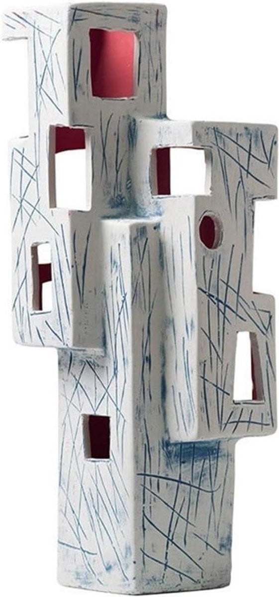 Wit abstract keramisch sculptuur voor op tafel met moderne architectuur uitstraling, Hoogte: 42 cm