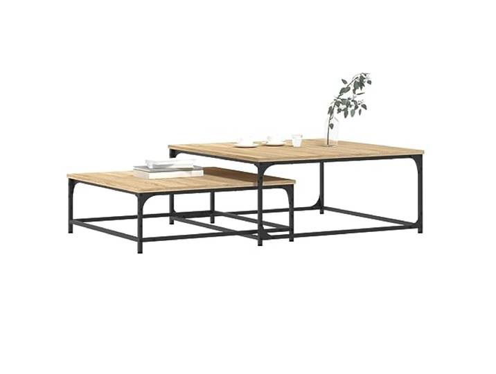KTHLBRH Stapelbare Tische 2 Stück Sonoma Eiche aus mehrschichtigem Holz Stapelbares Design, robuste Platte, 80x80x35 cm und 70x70x25 cm, Eisen, vielseitig einsetzbar für Wohnzimmer